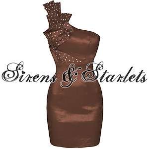 LADIES NEW BROWN PARTY EVENING COCKTAIL MINI BODYCON ONE SHOULDER 