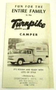 Jaclen MFG. 1959 Turnpike Camper RV Sales Brochure  