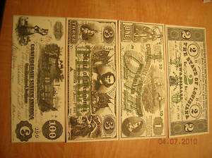 Copy 4PC Confederate CSA Paper Money Replica Currency  