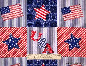 Independence Day Patriotic USA Star Patch Cotton Novelty Quilt Fabric 