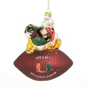 Miami Hurricanes NFL Blown Glass Football Holiday Tree 