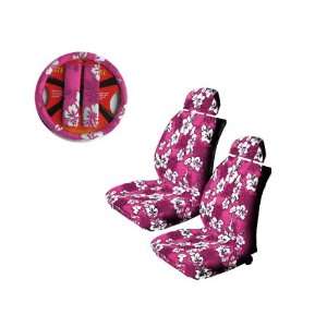  2 Hawaiian Hibiscus Low Back Seat Covers, and Wheel Cover 