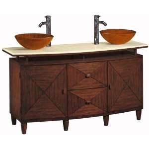 Kyoto Double Bathroom Vessel Sink Cabinet with Solid Granite Top 46.5 