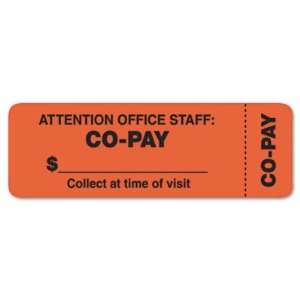 Co Pay Labels, 3x1, Orange   3 x 1, Orange, 500/Roll(sold in packs of 