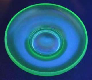Fenton Green Stretch Uranium Glass Shallow Footed Bowl Glows 10 