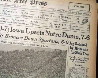 NILE KINNICK Iowa Hawkeyes Upsets NOTRE DAME IRISH Football 1939 Old 
