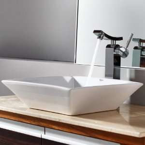   Square Ceramic Sink and Unicus Faucet Chrome, White