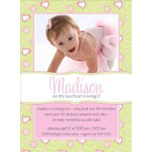  Heart Pattern Lime & Pink Photo Birthday Invitations 