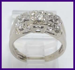 10k White Gold Antique 2 Piece Round Diamond Wedding Ring Set .26ct 