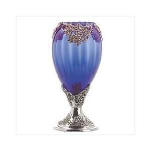  Silver Plated Blue Glass Grapevine Vase