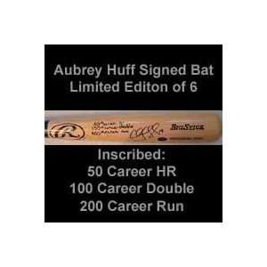  Aubrey Huff Autographed Bat Natural, 03 Stats Sports 