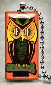 Vintage Owl Halloween Art Glass Pendant Necklace 9 REC  