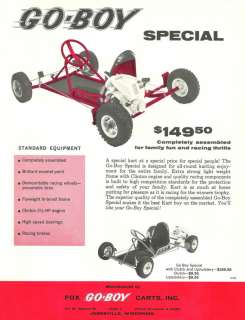 Vintage 1960s Fox Go Boy Special Go Kart Brochure  