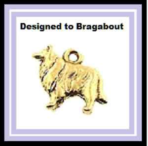 Collie Antiqued Gold Pewter Dog Charm  