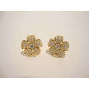  Small Flower Style Earrings with CZ Accents in Yellow Gold 