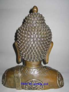Large Chinese Bronze Sakyamuni Buddha Bust Statue 11H  