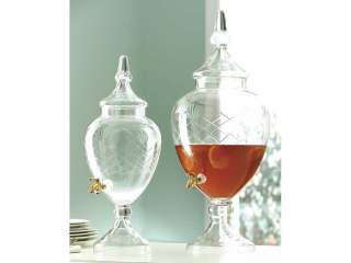 Etched Glass Decanter Apothecary Jar With Spigot  