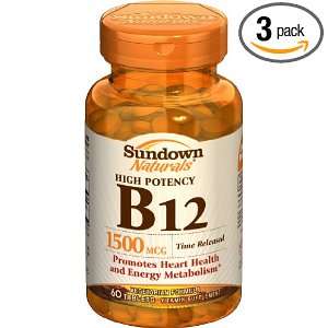  Sundown B 12, 1500mg, 60 Count Tablets (Pack of 3) Health 