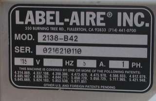 Label AIRE Inc. Model 2138 B42 62 inches  