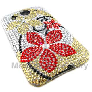 Red Flowers Bling Hard Cover Case HTC Inspire 4G AT&T  