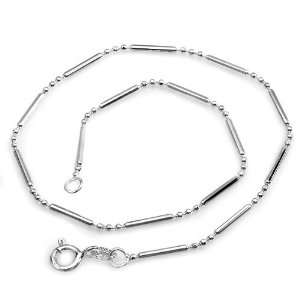 Sterling Silver Bead and Bar Chain Bracelet Anklet 9 inch long 1.2 mm 