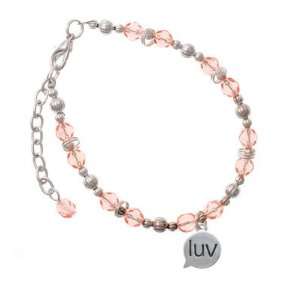 luv   Love   Text Chat Pink Czech Glass Beaded Charm Bracelet [Jewelry 