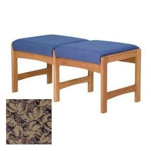  Two Person Bench   Medium Oak/Taupe Leaf Pattern Fabric 