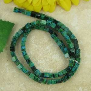 4mm blue green azurite cube beads 16 strand 