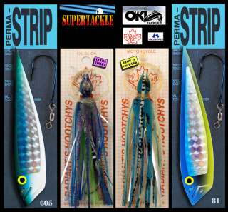 lure bodies & swiveled Mustad 4/0 or 5/0 hooks as shown in the image 