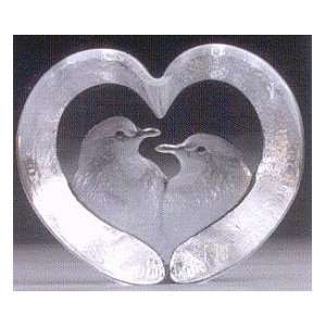  Turtle Dove Birds Etched Crystal Sculpture by Mats 