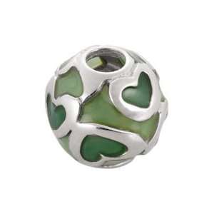 Bacio Italian Swarovski Bead Italian Green Heart Silver Glass Charm 