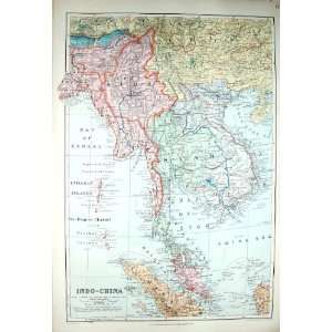  STANFORD MAP 1904 INDO CHINA SIAM BURMA CAMBODIA BORNEO 