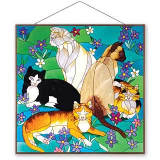 TIFFANY CATS 19.5 STAINED GLASS WINDOW CAT ART PANEL  