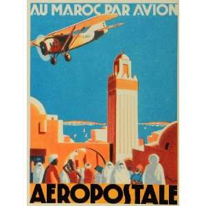  1930 Print Au Maroc Par Avion Aeropostale Plane France 