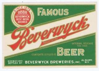 IRTP Famous Beverwyck Beer Label 12fl.oz. Beverwyck Breweries Inc 