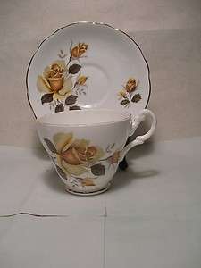 Royal Ascot Bone China Teacup and Saucer Yellow Roses Design Made in 