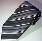 John Ashford Striped Black White Silver Silk Neck Tie