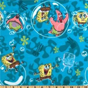  43 Wide Spongebob Flannel Bubble Fun Aqua Fabric By The 