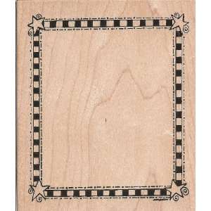  Checkered Border Frame Wood Mounted Rubber Stamp (P4859 