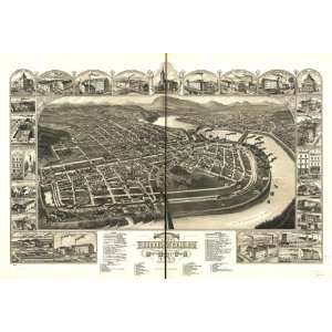  Historic Panoramic Map Birds eye view of the 1881 city of Holyoke 