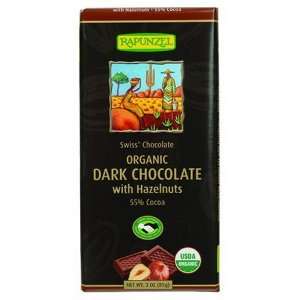 Rapunzel Organic Dark Chocolate with Hazelnuts 55% Cocoa, 3 Ounce Bars 