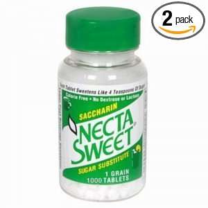 Necta Sweet Saccharin Tablets, 1 Grain, 1000 Tablet Bottle (Pack of 2)