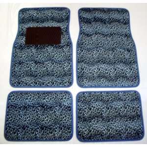  Blue Black Cheetah Animal Print Front & Rear Carpet Car 