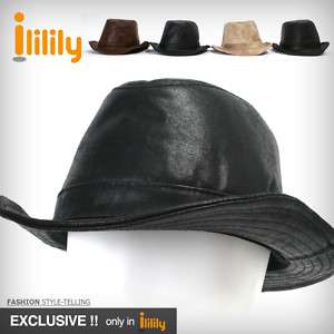 New Mens Vintage Leather_like Black TRILBY FEDORA Hat  