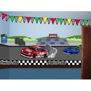  Race Car Speedway Wall Mural for Boys Room