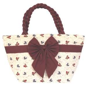  Small Cotton Handbag, Fully Plastic Lined, Maroon Flowers 