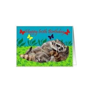 60th Birthday, Raccoons playing Card