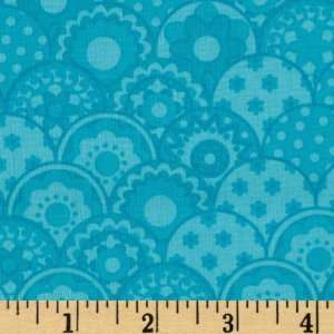  44 Wide Turquoise Floral Scallops Feelin Groovy Fabric 