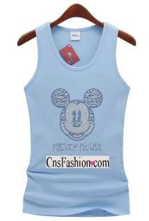 c43 Chic New Womens Azure Blue Mickey Mouse Fit T Shirts Tank Top 