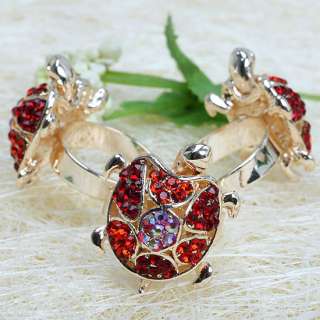 Red Crystal Glass Tortoise Golden Adjustable Ring #6.5  